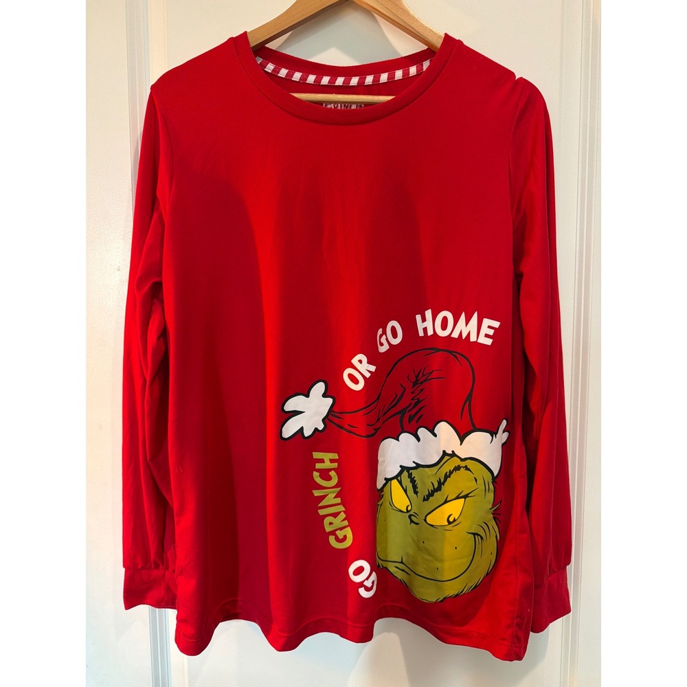 The Grinch Go Grinch Or Go Home Red Christmas Pajama Top Long Sleeve M 8-10